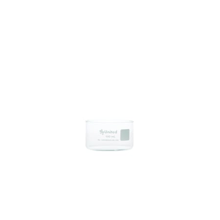 United Scientific CrystalClear Crystallizing Dish 100mL, Flat Bottom, Borosilicate Glass, 6PK UNCRDSH-FB-100